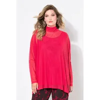 MIAMODA Druckbluse oversized Mesh Glitzersteinchen Rot 42-44