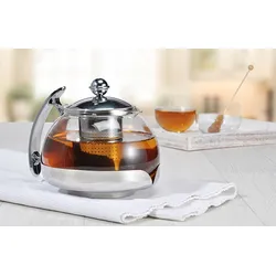 Haushalt International Edelstahl Teekanne Glas Teekocher ca. 1,2L