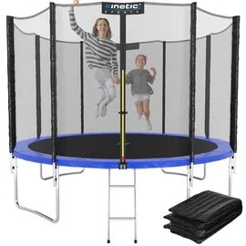 Kinetic Sports Trampolin Outdoor 'Salto Plus' Ø 183/244/305/366/400/430/490 cm - Komplett-Set für Kinder, USA Sprungtuch, Netz, Randpolster, Leiter - bis zu 160kg Blau-2 Ø 305 cm Ø 305 cm, Blau-2