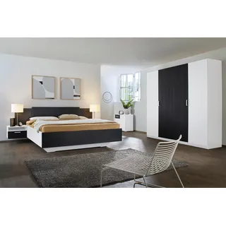 Rauch Schlafzimmer-Set RAUCH "Miro", schwarz-weiß (alpinweiß, schwarz oak), H:210cm, Holzwerkstoff, Schlafzimmermöbel-Sets, Drehtürenschrank in 2 Breiten, Bett in 2 Größen und 2 Hängenachttische