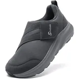 SHULOOK Diabetiker Schuhe Herren Extra WeitSchuhe für Geschwollene Füße Senior Schuhe mit Klettverschluss 2E (Grau 47 EU) - 47 EU Weit