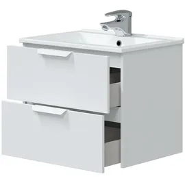 freiraum Waschbeckenunterschrank >ONE< 2 Schübe, Softclose, Weiß Hochglanz - 60x50x45 (BxHxT)