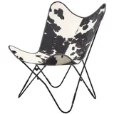 MID.YOU Klappsessel, Schwarz, Weiß, Metall, Leder, Kombination Echtleder/Stoff, Rundrohr, 75x90x75 cm, Esszimmer, Stühle, Klappstühle
