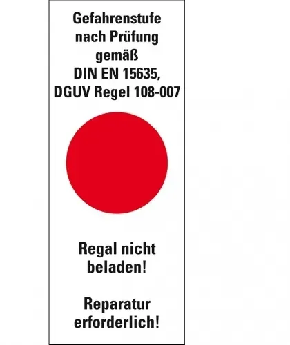 Dreifke® Hinweisetikett Gefahrenstufe rot, Regal nicht beladen!Folie, 40x100mm, 5/Bogen