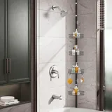 AWIYTE Teleskop Duschregal ohne Bohren mit 4 Körben, Metall Eckregal für Dusche und Badezimmer, Duschablage Ecke Höhenverstellbar 85-325cm, Rutschfestes Stabiles Bad Badregal, Schwarz