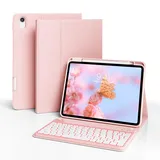 ZKTUYU Hülle mit Tastatur für iPad 11 Generation A16/10 Generation (11/10.9 Zoll, 2025/2022), 7-farbige Beleuchtung Magnetische Tastatur für iPad 11./10. Gen Hülle mit Stifthalter, Rosa