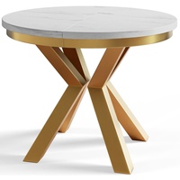 Runder Esszimmertisch LOFT, ausziehbarer Tisch Durchmesser: 120 cm/200 cm, Wohnzimmertisch Farbe: Hellgrau, mit Metallbeinen in Farbe Gold