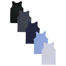 TupTam Unterhemden Jungen – 5er Pack Ärmellose Kinder Unterhemden, Baumwolle, Bequem & Atmungsaktiv, Farbe: Schwarz dunkelblau anthrazit grau blau), Größe: 140-146 - 140-146