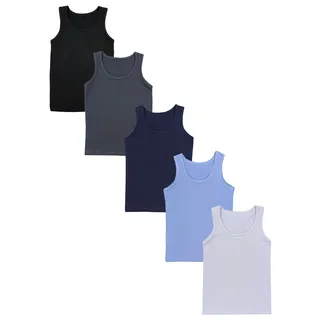 TupTam Unterhemden Jungen – 5er Pack Ärmellose Kinder Unterhemden, Baumwolle, Bequem & Atmungsaktiv, Farbe: Schwarz dunkelblau anthrazit grau blau), Größe: 140-146 - 140-146