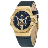 Maserati Herren Uhr, Potenza Kollektion, Quarzwerk, Zeit und Datum, aus Edelstahl, Gelbgold PVD, Leder - R8851108035