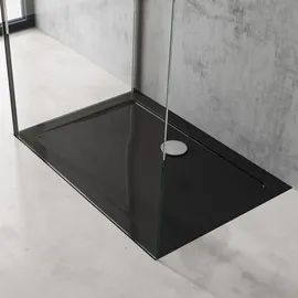 doporro Duschkabine U-Form mit Drehtür 90 x 75 cm schwarz Klarglas Duschwanne