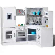 Vevor Kinderküchen 24-teilig, Eck-Spielküche mit Lichtern & Geräuschen, Kleinkinderküche mit Eismaschine, Backofen, Spüle, Uhr, Mikrowellen, Kühlschrank & Zubehör, für Kleinkinder ab 3 Jahren, weiß