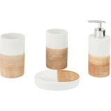 Testrut axentia Accessoires Rimini-Bad Utensilien-4-teiliges Badezimmer Set aus Seifenspender, Seifenschale & Zahnputzbechern-Badzubehör wiederbefüllbar, Keramik, Beige, 1 x 1 x 1 cm