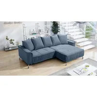 Fun Möbel Ecksofa Schlafsofa Sofa FLORENCE Stoff Bubble Blau Ottomane Rechts - Blau