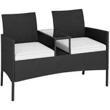 Costway 2-Sitzer Gartenbank mit Tisch Polyrattan Sitzbank Weiß
