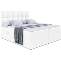 ALTDECOR Boxspringbett mit Matratze(20 cm hoch) und Topper(4 cm hoch), Polsterbett mit Kopfteil und Bettkasten - RICAR - 180x200 - H4/Weiß Kunstleder