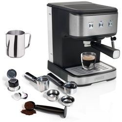PRINCESS Siebträgermaschine, italienische Siebdruck Kaffee & Espresso-Maschine mit Milchaufschäumer schwarz