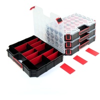 4x Sortierkasten Sortimentskasten Kleinteilemagazin Ergonomischer Griff ABS-Klemmverschlüse Kunststoff 390 x 284 x 60 mm (Mit Trennstegen)
