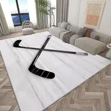 Generisch Teppiche fürs Schlafzimmer Hockeyschläger Und Puck 140x200 cm Teppiche für Wohnzimmer Schlafzimmer Esszimmer, Rutschfester Weicher Kurzflor-Teppich, Dekorative Teppiche