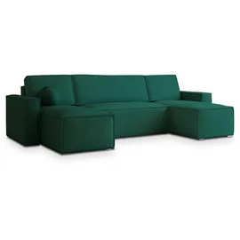 masseno WOHNLANDSCHAFT PESANO M Grün Velours-Stoff mit Schlaffunktion