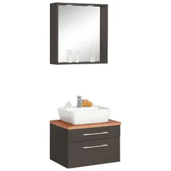 Badmöbel-Set WELLTIME "Davos", grau (grafit, grau), Kastenmöbel-Sets, mit rechteckigem Waschbecken