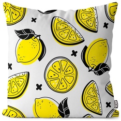 Kissenbezug, VOID (1 Stück), Sommer Zitronen Kissenbezug Zitrone Südfrüchte Saft Limo Limonade Obst Früchte bunt 60 cm x 60 cm
