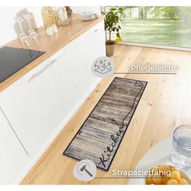 HANSE HOME Küchenläufer Cook \u0026 Clean, Braun, Taupe, Textil, Schriftzug, rechteckig, 50x150 cm, Oeko-Tex® Standard 100, für Fußbodenheizung geeignet, rutschfest, stuhlrollengeeignet, pflegeleicht, strapazierfähig, Teppiche & Böden, Teppiche,