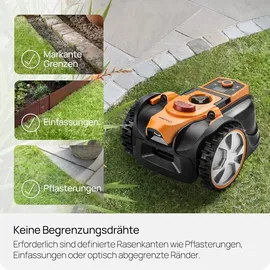 LAWNMASTER Roboter-Rasenmäher mit Kamera-Navigation, App und Ladestation. Auto-Charge. Ohne Begrenzungskabel. LCD-Steuerung. Drop & Mow für mehrere Rasenflächen. Für Rasenflächen bis 500 m2