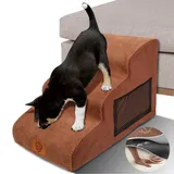 Zvonema Hundetreppe, Hundetreppe 40 cm Hoch,wasserdichte Hundetreppe 3 Stufen, rutschfeste Tragbar Hundetreppe Sofa, Hunderampe Boxspringbett, Haustiertreppe mit Waschbar Abnehmbar Plüschbezug