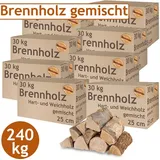 Flameup - Brennholz Gemischt Kaminholz 240 kg Buche Eiche Birke Kiefer Fichte Holz Für Ofen und Kamin Kaminofen Feuerschale Grill Feuerholz 25 cm