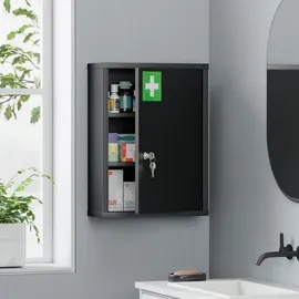 kleankin Medizinschrank, Schwarz, Metall, 15x53.5x40 cm Badezimmer, Badezimmerschränke, Medizinschränke