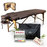Zen Basic III Flat Massageliege klappbar & Mobile Massagetisch aus Holz, stabile Massagebett - Massagebank höhenverstelbar, Kosmetikliege - Behandlungsliege mit Kopfteil, Armstütze & Tasche (Braun)