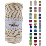 Sznurkomania, Baumwollkordel 3mm 100m, 46 Farben, Häkelkordel, Geflochten Baumwollkordel 3mm, Makramee Kordel, Makramee Garn, Premium Garn, Makramee Seil (Ecru)