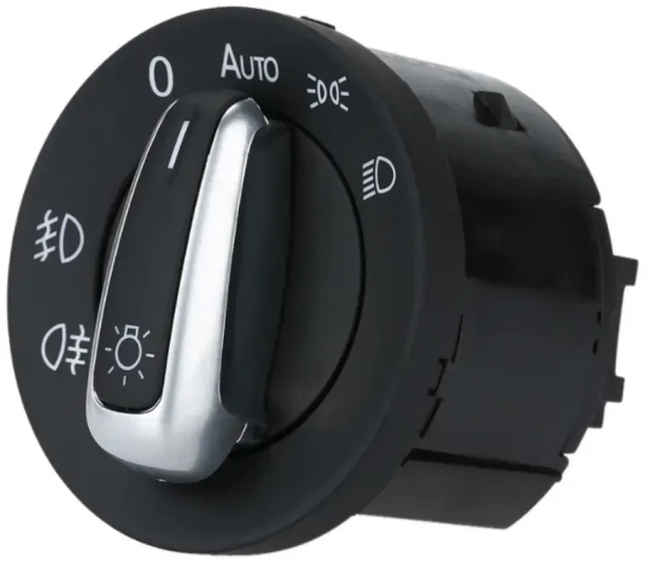 Lichtschalterknopf für Scheinwerfer VW Golf 5/6, Passat B6, Caddy, Touran, Tiguan, Scirocco, Jetta, mit Auto‐Funktion, Chrom, 3C