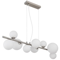 GLOBO LED Hängeleuchte Höhenverstellbar Esszimmerlampe Glaskugeln Hängelampe Glas weiß, Metall nickel, 9x G9 3,5W 350Lm warmweiß, LxBxH 87x34,5x120 cm