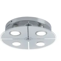 GLOBO Deckenleuchte Chrom LED Deckenlampe Wohnzimmer, Glas satiniert, 4x 3W 250lm 3000K, DxH 30x7,5 cm