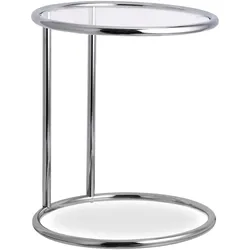 Relaxdays runder Beistelltisch, Metallgestell, Glasplatte, Wohnzimmertisch, Deko, Designer Tisch, HxD 53 x 45 cm, silber