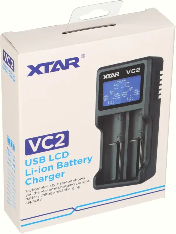 Xtar VC2 2-Schacht Lithium USB-Ladegerät (Micro USB-Eingang, LC-Display)