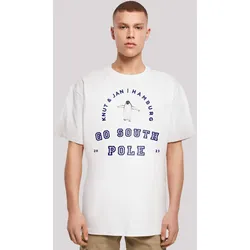 T-Shirt F4NT4STIC "Pinguin Knut & Jan Hamburg", Herren, Gr. L, weiß, Obermaterial: 100% Baumwolle, casual, oversize, Rundhals, Kurzarm ohne Bündchen, Shirts, Print