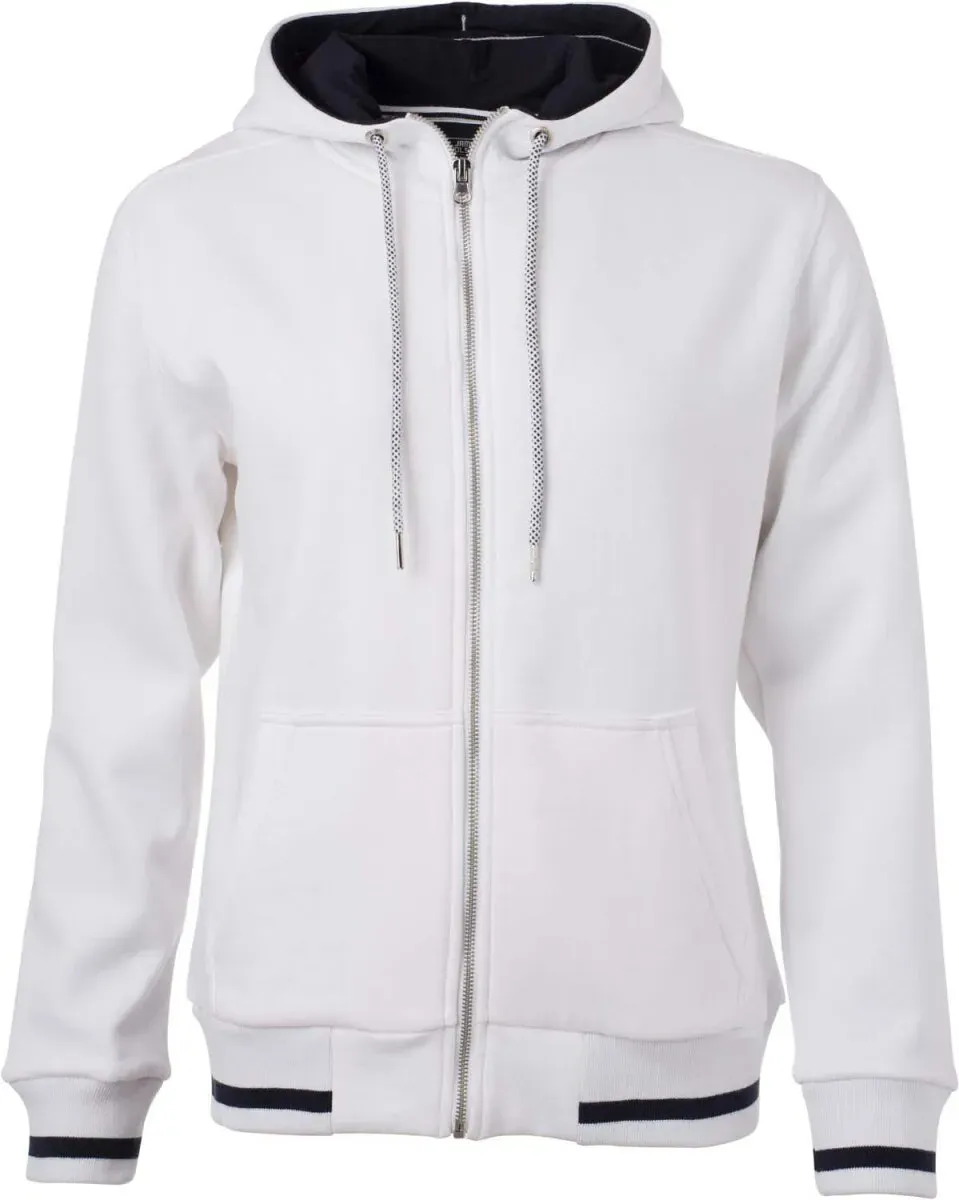 James & Nicholson Damen Kapuzen Club Sweatjacke College Jacke JN775 white/navy XXL