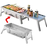 ilbcavne Edelstahl Camping Klappgrill,Portable Holzkohlegrills,Camping Grill 32inch,feuerfestem Edelstahl,transportabler,für Outdoor, Camping, Reise, Festival, Picknick Für 4-5 Personen