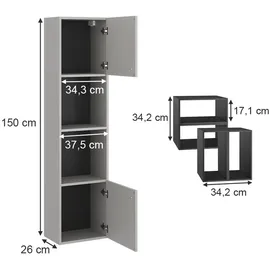 Vicco Badezimmerschrank 37,5 x 150 cm Grau/Schwarz