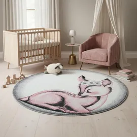 KADIMA DESIGN Spielteppich COGNE in Rosa, mit Reh-Motiv, Ø 120 cm
