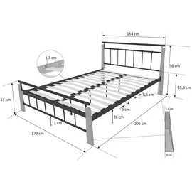 Homestyle4u Metallbett 160x200 cm Schlafzimmer, Betten, Metallbetten