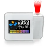 RWEUOQ Projektionswecker Projektionswecker Digital Wecker Projektionsuhr Projektion LED Alarm mit Temperatur/Luftfeuchtigkeitsanzeige, Wettervorhersage weiß
