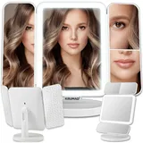 krumad Schminkspiegel mit Beleuchtung 17,5x24 cm - 3 Lichtfarben - Kosmetikspiegel mit LED Licht - Touch-Dimmung - Schminktisch Spiegel klappbar für Zuhause und Reise Gadgets
