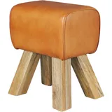 KADIMA DESIGN Retro Turnhocker Echtleder und Holz 40 x 30 x 47 cm Braun