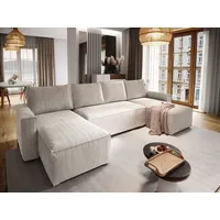 Masseno Ecksofa ASPRA mit Schlaffunktion U-Form, Sofa mit Bettkasten, Wohnzimmersofa, Couch, Soffa, Bettsofa, Couchgarnitur- Creme, POSO 100 - Beige