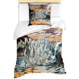 Abakuhaus Bettwäsche Milbensicher Allergiker geeignet mit Kissenbezug, Microfaser, Bunt Retro Surreale Pferde bunt