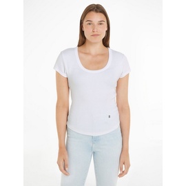 Tommy Hilfiger T-Shirt »SLIM RIB SCOOP NK CAP SLV«, mit Metalllabel, Gr. XXL (44), white, , 86238561-XXL